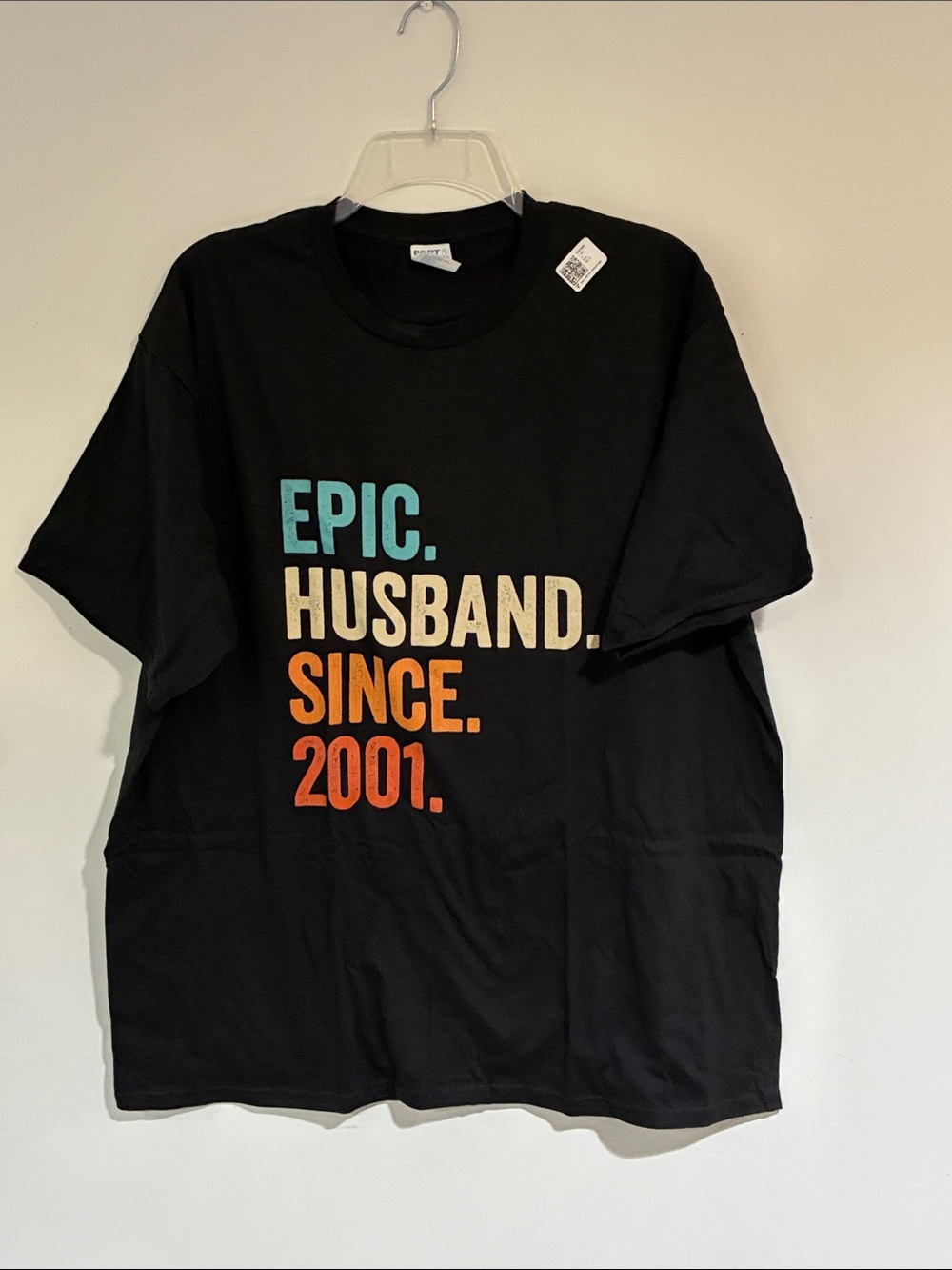 Port and Company Black Tee with Multicolor 'Epic. Husband. Since. 2001.' Text